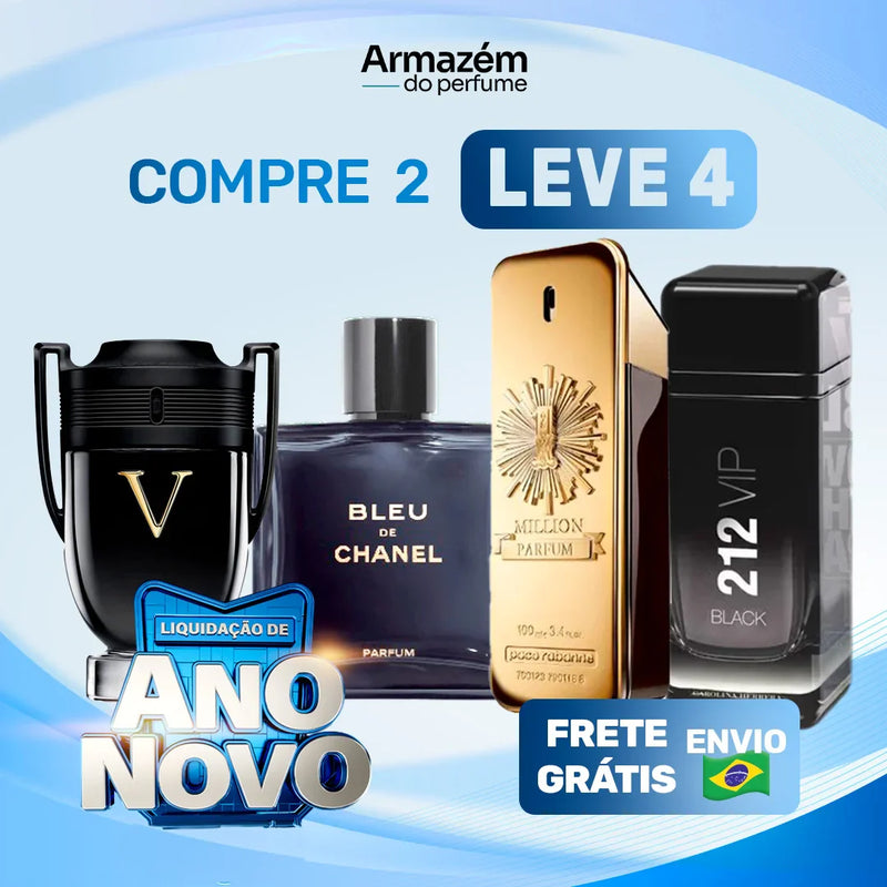 4 Perfumes Masculinos Importados (100ml) - 1 Million | 212 | Invictus | BLEU (5 Anos Armazém do Perfume)